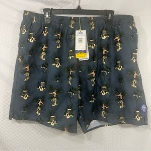 Aftco SWIM TRUNKS Men’s Size XL LINED Boat bar Hula Girl All Over Print Nwt